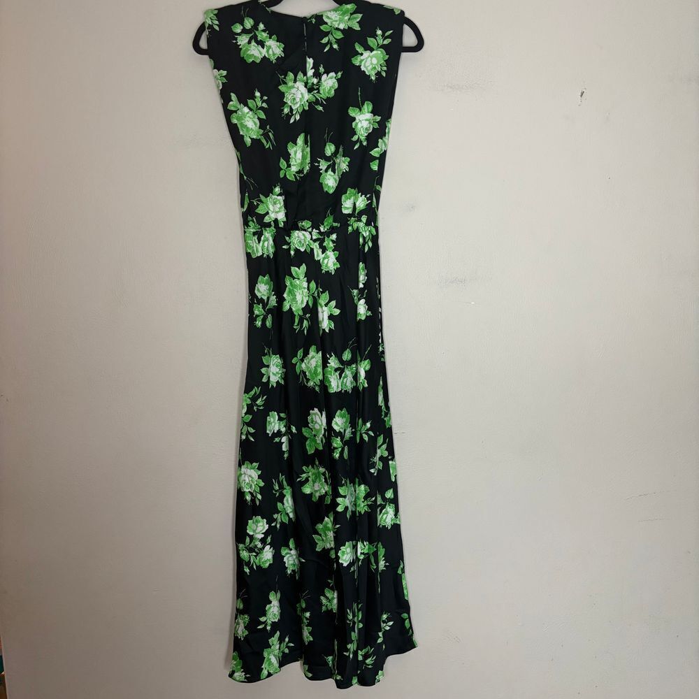 Asos Design Dress Women's 4 Black Green Floral‎ Sleeveless Satin Midi Dress